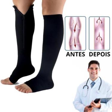 Imagem de Meias De Compressão Preta (30-40mmHg) Zíper Tratamento Pernas Inchadas