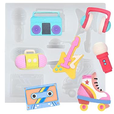 Imagem de FUNSHOWCASE 80s Disco Fever Fondant Silicone Molde Boombox Microfone Rádio Bass para Decoração de Bolos de Sugarcraft Cupcake Topper, Chocolate, Argila de Polímero
