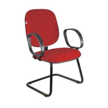 Imagem de Cadeira Diretor Pé Contínuo Braços Tecido Vermelho - Shopcadeiras