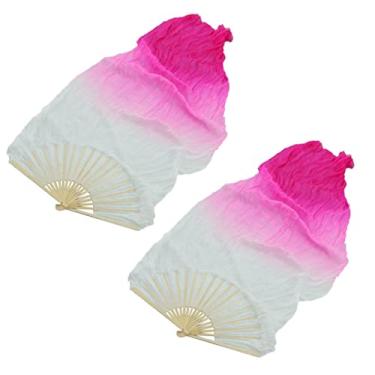 Imagem de Milageto Dança Do Ventre de Qualidade Bambu Long Fan Veils Dance fan for hand Put, Branco + rosa, como descrito