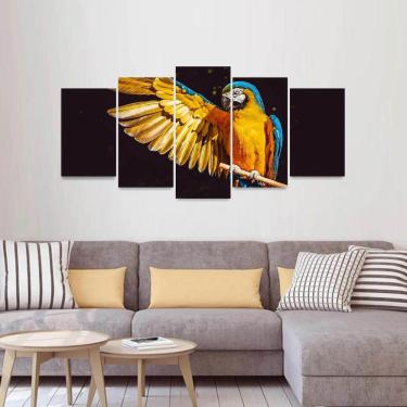 Imagem de Quadro Arara Amarela Mosaico 5 Peças 130x63 Sala Quarto