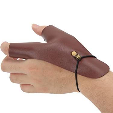 Imagem de Protetor de mão com arco e arco, protetor leve de 2 dedos de couro PU antiderrapante luva de tiro durável para mão esquerda, arco longo tradicional, arco mongol, acessórios de tiro com arco (marrom)