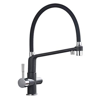 Imagem de Torneira de cozinha de filtro escovado ouro 360 giratório torneiras de água pura para cozinha preto pull down purificação torneira misturador de água, preto cromado, china