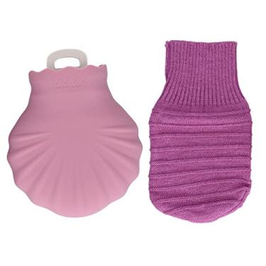 Imagem de Garrafa de ¨¢gua quente com capa de malha, bolsa de ¨¢gua quente de 300 ml para compressa quente e fria, aquecedor de p¨¦s de m?o, formato de concha de desenho animado bonito flex¨ªvel confort¨¢vel qu