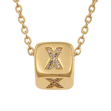 Imagem de LHDUF Colares de Inicial Pequenos para Mulheres, Presentes para Mulheres Fresco Bonito Quadrado Inicial Colar 18K Joias de Ouro para Mulheres, Metal, Sem Pedra Preciosa