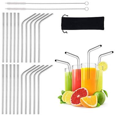 Imagem de BGMAXimum - Pacote com 20 canudos reutilizáveis de aço inoxidável, 15 cm, para coquetéis, viagens e bebidas, com escova de limpeza e bolsa de transporte