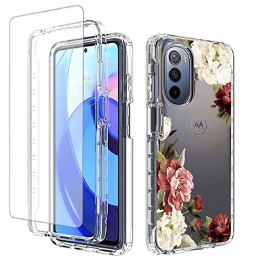 Imagem de Yodueiv Capa para Moto G Stylus 5G 2022, XT2215DL com protetor de tela de vidro temperado, capa protetora de telefone para Motorola Moto G Stylus 5G 2022 (flor)