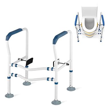 Imagem de Yajun Suporte ajustável para vaso sanitário, corrimão para idosos, deficientes, cuidados de saúde domiciliar após cirurgia, ventosa de banheiro, barra de apoio antiderrapante, alça de chuveiro, azul