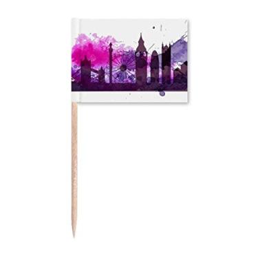 Imagem de Reino Unido Inglaterra Londres Roxo Aquarela Palito Bandeiras Marcador Topper Decoração de Festa