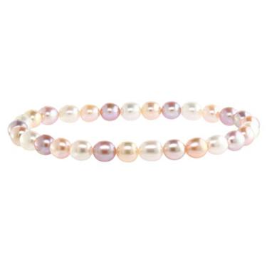 Imagem de Blue Ocean Pearls Pulseira AAAA 6-6,5 mm branca, rosa natural e pêssego natural oval cultivada em água doce pérola noiva e dama de honra elástica, 8 inch, pérola, Pérola