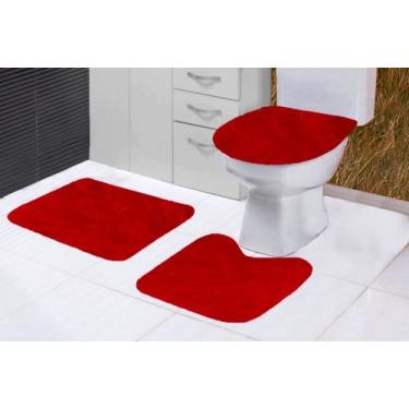Imagem de Tapete Banheiro Slim Pelucia Antiderrapante Kit 3 Peças Vermelho - Bm