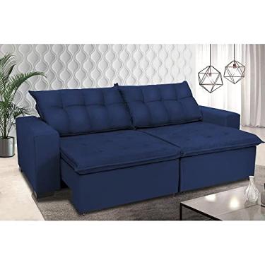 Imagem de Sofá Retrátil e Reclinavel Oklahoma 3,12m Com Molas e Pillow no Assento Tecido Suede Azul - Cama Inbox