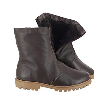 Imagem de Bota Masculina Neve 100% Lã Pelo Couro Legítimo Impermeável Inverno AM1003M Cor:2-Marrom;Tamanho:37