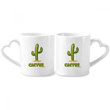 Imagem de Conjunto de canecas de porcelana para casais de plantas suculentas de cacto verde com alça de coração