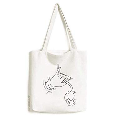 Imagem de Sacola de lona personalizada com estampa simples de flor e bolsa de compras casual