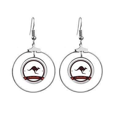 Imagem de Brincos de ilustração com emblema de Canguru Sabor Austrália Pingente Joia Círculo