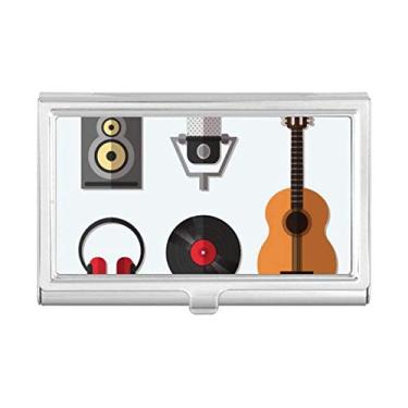 Imagem de Estojo para fone de ouvido de guitarra, microfone com estampa de música, porta-cartões de visita