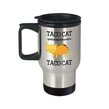 Imagem de Caneca de viagem para gatos de taco – Gato de taco feitiçado para trás é taco – Copo isolado de café de cacau quente divertido – Aniversário de Natal G