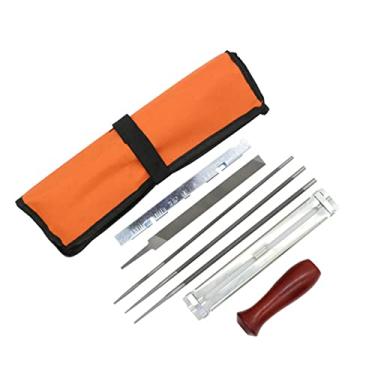 Imagem de Chusui 8 PCS Chainsaw Sharpener File Kit Ferramenta manual para afiar motosserra elétrica Inclui lima redonda de 5/32 3/16 7/32 polegadas, lima plana, cabo de madeira, guia de arquivamento, medidor QL