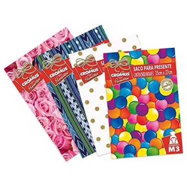 Imagem de Saco Para Presente Cromus Embalagens Com Acabamento Metalizado E Perolizado Na Estampa Masculino Sortido - Tamanho 60x90 Cm C/ 25 Unidades