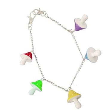 Imagem de ✪ Calça com pingente de cogumelo corrente punk jeans corrente chaveiro hiphop gancho calças joias modernas para mulheres ornamento, Prata esterlina, Opala preta