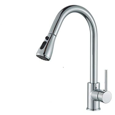 Imagem de Torneira de cozinha preta fosca Torneira misturadora dourada Retrátil Montada no convés Torneira para pia de banheiro Misturadores de água quente e fria Cabeça de pulverização, cromado B