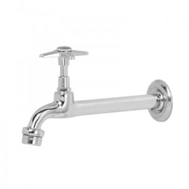 Imagem de Torneira Pia Tanque Jardim Cozinha Parede Longa C23 Metal Cromado