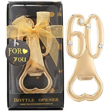 Imagem de PARTYGOGO 15 peças abridores de garrafa de aniversário de 60 anos para lembrancinhas de festa de 60 anos de casamento lembranças lembranças presentes decorações (preto 60º, 15)