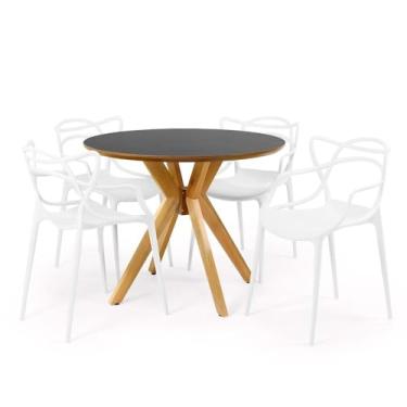 Imagem de Conjunto Mesa de Jantar Redonda Marci Premium Preta 100cm com 4 Cadeiras Allegra - Branco