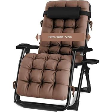 Imagem de Cadeiras De Gravidade Zero, Espreguiçadeira Extra Larga Resistente, 72cm/28, Portátil, Dobrável, Reclinável, Confortável, Estável, Espreguiçadeira, Cadeiras De Jardim/,Almofadas Marrons,Moldura Pr