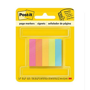 Imagem de Post-it Marcadores de página, cores sortidas, 1,27 cm x 5 cm, 100 folhas/bloco, 5 blocos/pacote (670-5AN)