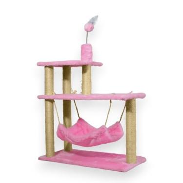 Imagem de Arranhador Gato Triplo Cama Grande com Brinquedo Pink