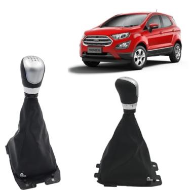 Imagem de Kit Coifa Alavanca de Câmbio Ecosport 2013 a 2020 Preta Bola Tampa Prata 6M