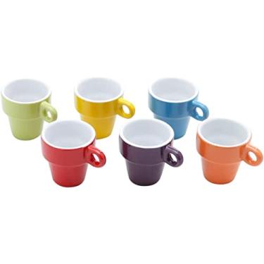 Imagem de Jogo 6 Xícaras Cerâmica Caneca Café Expresso Coloridas Com Suporte 50ml