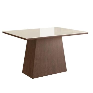Imagem de Mesa para Sala de Jantar 120x90cm com Vidro Lapidado Móveis Zamarchi Marrom/Off White