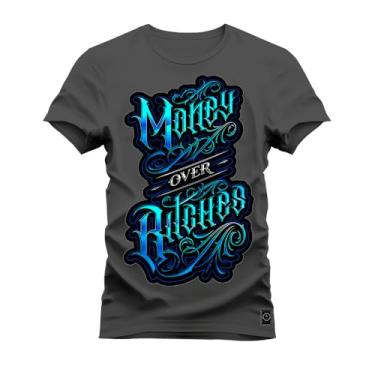 Imagem de Camiseta Plus Size Casual Malha Confortável Estampada Money Rilches Grafite G1