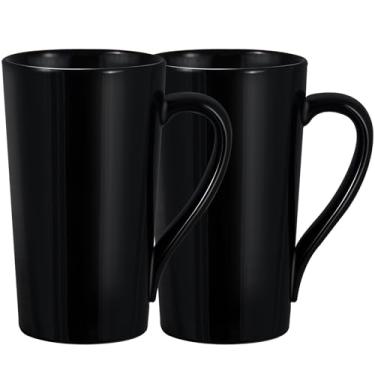Imagem de YINUOWEI Conjunto de 2 canecas de café de porcelana de 590 ml, canecas de café grandes e altas com alças, xícaras de café de cerâmica modernas para café, chá, cacau, leite, presentes para mulheres e homens - preto