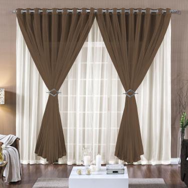 Imagem de Cortina 2 Mts Voal Sala Quarto Para Trilho Comum Barata Tabaco