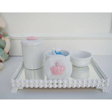 Imagem de Kit Porcelana Higiene Rosa Bebe Bandeja Perola  Promocional