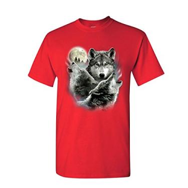 Imagem de Camiseta masculina Howling Wolf Pack Wild Wilderness Animals Nature Moon, Vermelho, G