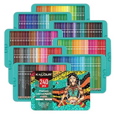 Imagem de KALOUR Lápis de cor profissional, conjunto de 240 cores, núcleo macio para artistas com cores vibrantes, ideal para desenhar, esboçar, sombrear, lápis de colorir para adultos, artistas iniciantes