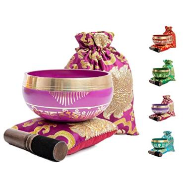 Imagem de Conjunto de tigelas tibetanas para cantar – Fácil de tocar para iniciantes – Autêntico som holístico meditação feito à mão 7 chacras presente de cura do Himalaia Bazaar (preto)