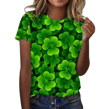 Imagem de Camiseta feminina do Dia de São Patrício verde trevo irlandês da sorte camiseta túnica verde manga curta verão, Bronze, XXG