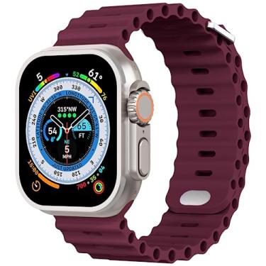 Imagem de AIRPROCE Compatível com Apple Watch Ocean Bands de 38 mm, 40 mm, 41 mm, 42 mm, 44 mm, 45 mm, 49 mm, pulseira esportiva de silicone macio para iWatch Ultra SE Series 8 7 6 5 4 3 2 1 Sport Edition para mulheres e homens (42/44/45/49 mm, vinho vermelho)
