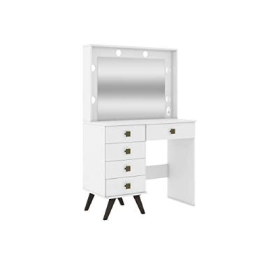 Imagem de Penteadeira retrô com 5 gavetas branco movelbento