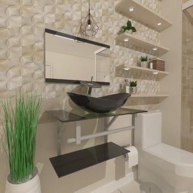 Imagem de Gabinete de Vidro 70cm Inox com Cuba Oval Preto