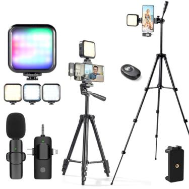 Imagem de Kit de vlogging para iPhone com tripé, microfone sem fio, luz de preenchimento RGB, controle remoto para criadores de conteúdo do YouTube