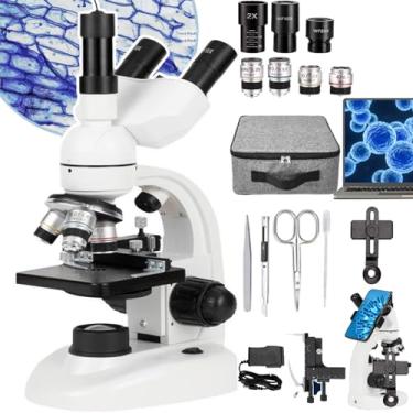 Imagem de MicroscóPio Composto Trinocular 40x-5000x, LaboratóRio Composto De MicroscóPio Trinocular Com Ocular EletrôNica/RotaçãO De 360°/EstáGio MecâNico,Para OperaçõEs Escolares,White