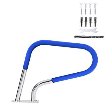 Imagem de Trilho de piscina 76,2 cm x 55,8 cm aço inoxidável 304 capacidade de carga 113,3 kg prata à prova de ferrugem corrimão para piscina com capa de aderência azul e acessórios