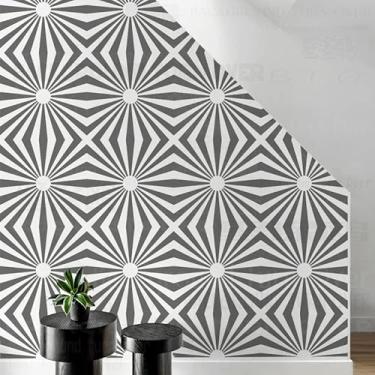 Imagem de Estêncil listrado geométrico de raio solar de 60 cm para paredes, modelo de estêncil, grande, reutilizável, mandala, nicho, decoração de pisos, padrões de decoração de móveis, grandes modelos para